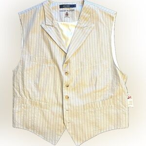 Hilfiger stripe vest w/notch collar, 4 real pockets, adjustable belt back-NWT